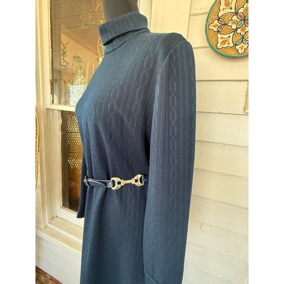 Vintage 70's Navy Blue LeRok Korell Knit Maxi Dress With Belt Sz M - Picture 9 of 16